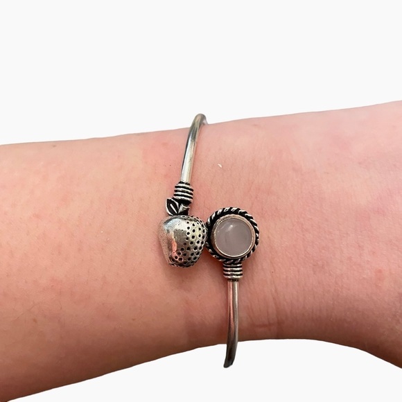 Pink Rose Quartz Silver Bangle Cuff Bracelet - Picture 1 of 2